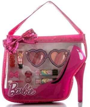 Markwins Barbie Sweet Girl Cosmetic Tote Set Play Makeup for Girls Kids w/ Case